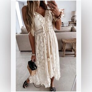 Amellia Summer lace swing Asymmetrical maxi dress medium